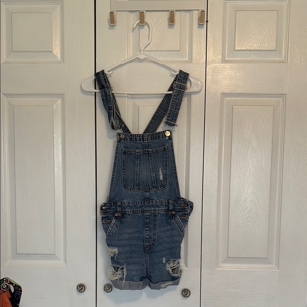 Blue Denim Distressed Overalls